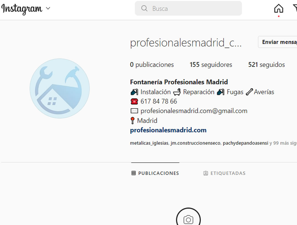 perfil en instagram de profesionalesmadrid.com